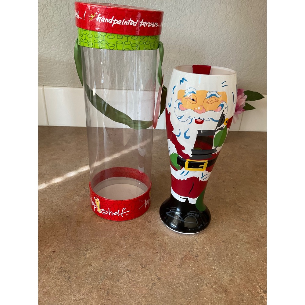 Top Shelf Hand Painted Santa Claus Pilsner Beer Glass Christmas Gift Box 24oz
